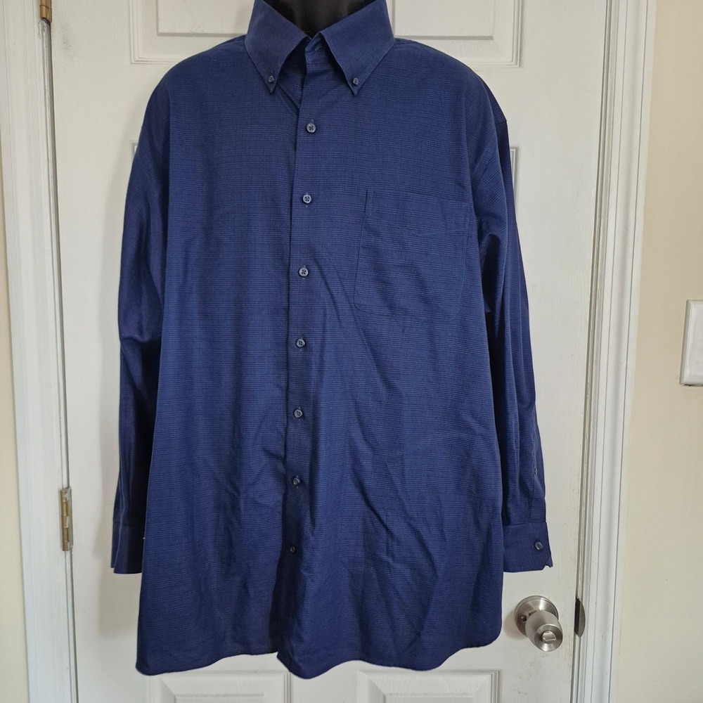 Oak Hill Premium Supima Cotton Non-Iron Blue Check Dress Shirt 19 34/35 Mens